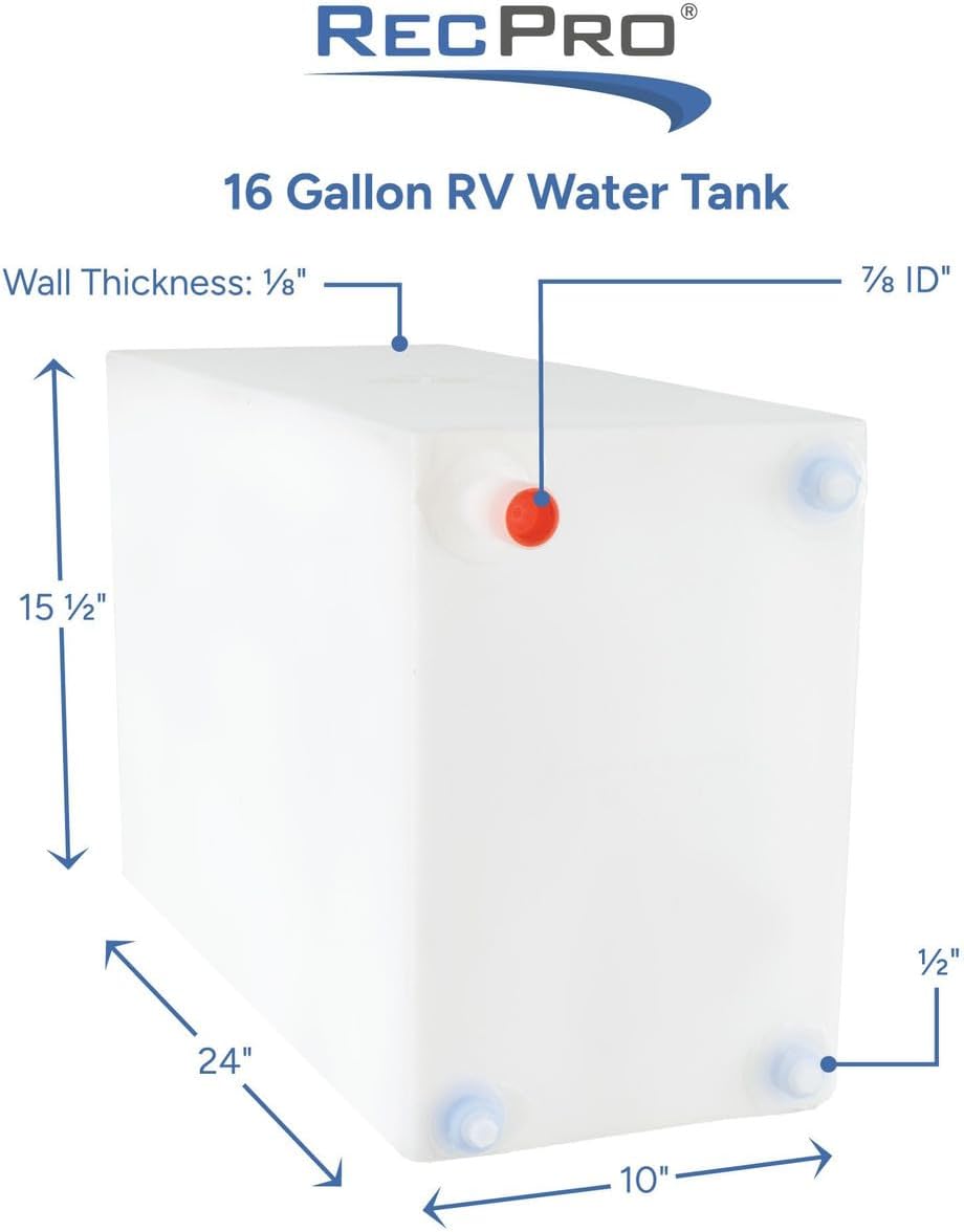 RecPro 16 Gallon RV Fresh Water Tank, Made in USA