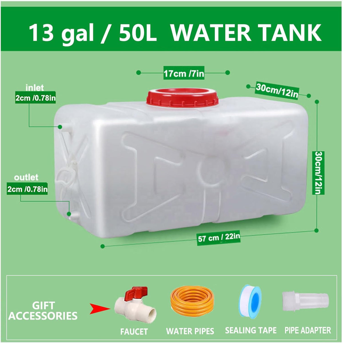 Portable Water Tank Water Storage Tank for Camping with Spigot Hose Plastic Water Container Water Storage Container for Emergency Water Storage Hiking Outdoor(Size:13gallon / 50L)