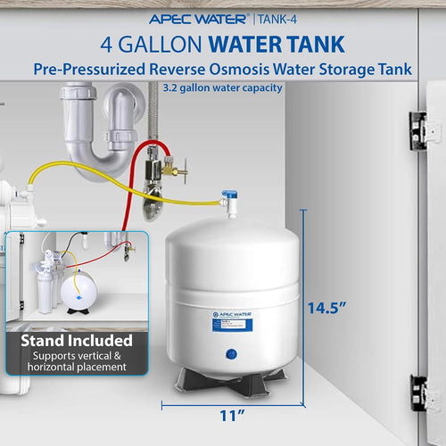 APEC Water Tank-4, 4 Gallon Pre-Pressurized Water Storage Tank | Holds Up to 3.2 Gallons, Food Grade Bladder, Efficient Discharge Options, 1/4 Inch Male Pipe Thread