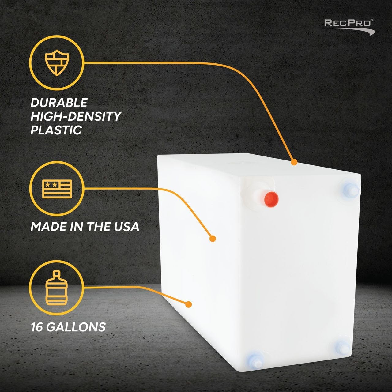 RecPro 16 Gallon RV Fresh Water Tank, Made in USA