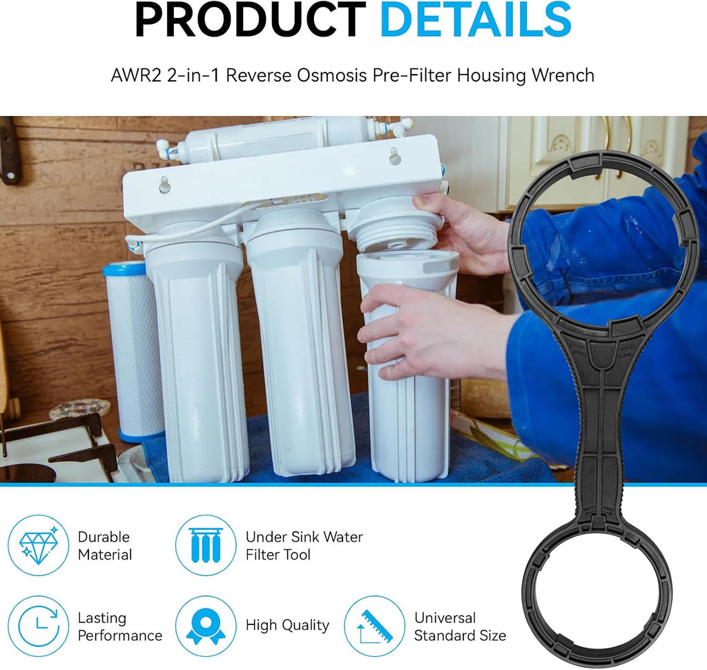 Magluv AWR2 2-in-1 Water Filter Housing Wrench Replacement for iSpring HW12, HC12, RCC,RCCP, US31, CKC, CT10 Reverse Osmosis Pre-Filter Housing and RO Membrane Canister Wrench